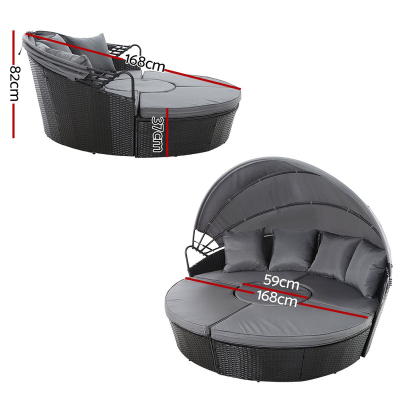 Gardeon Wicker Sun Lounge Day Bed – Black