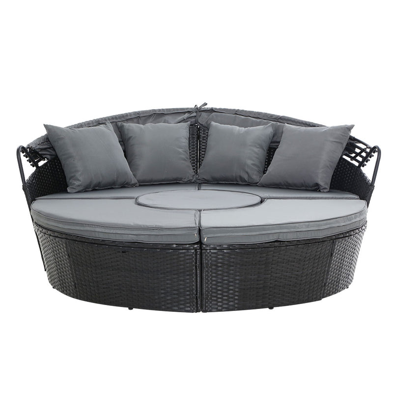 Gardeon Wicker Sun Lounge Day Bed – Black