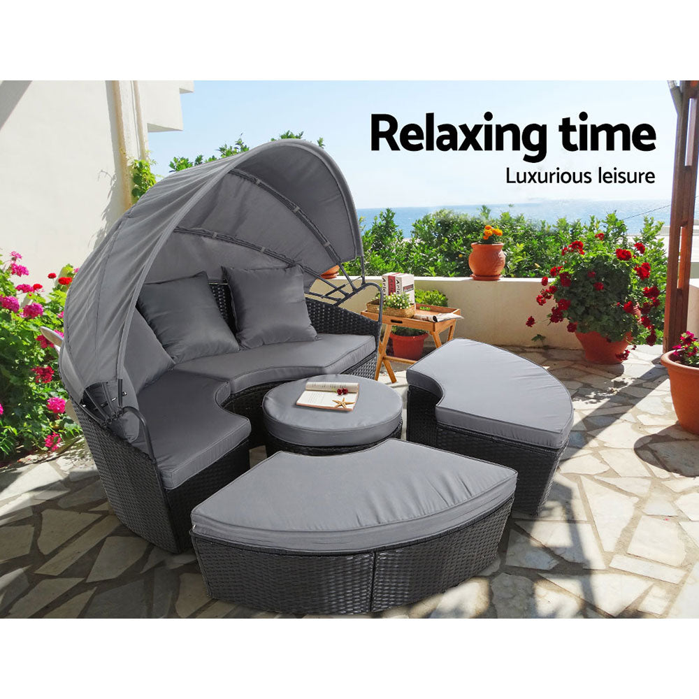 Gardeon Wicker Sun Lounge Day Bed – Black