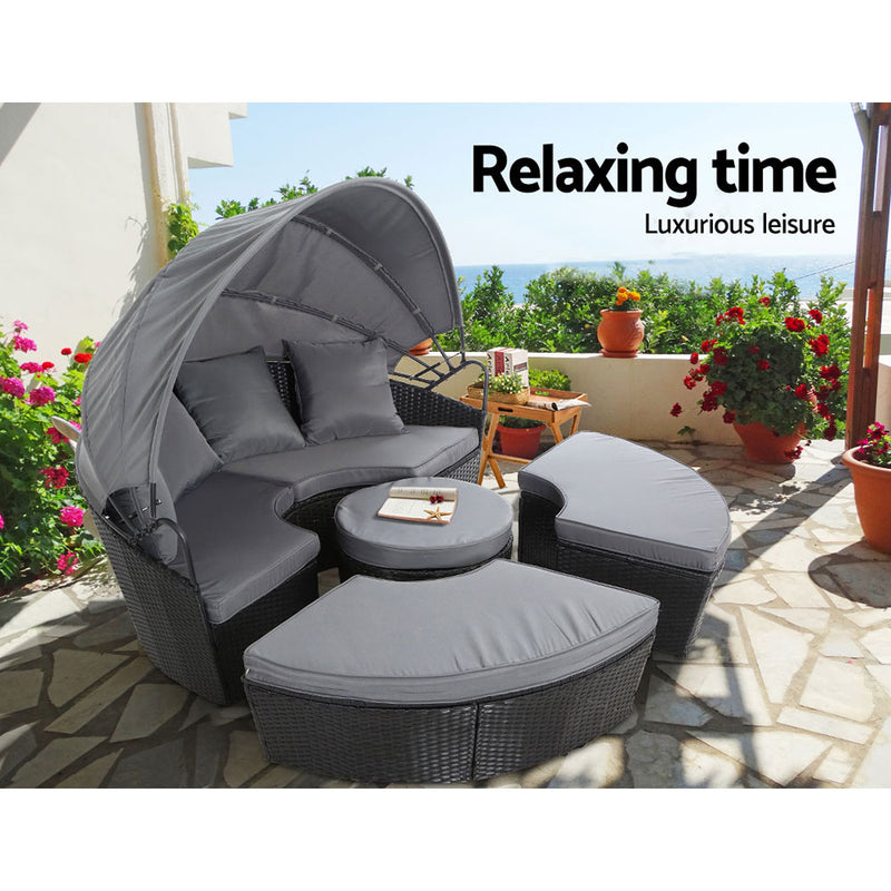 Gardeon Wicker Sun Lounge Day Bed – Black