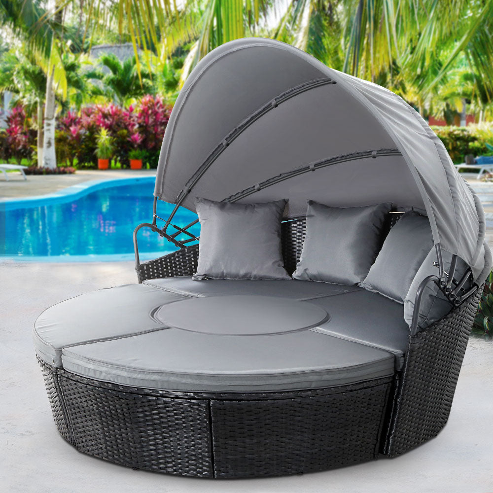 Gardeon Wicker Sun Lounge Day Bed – Black