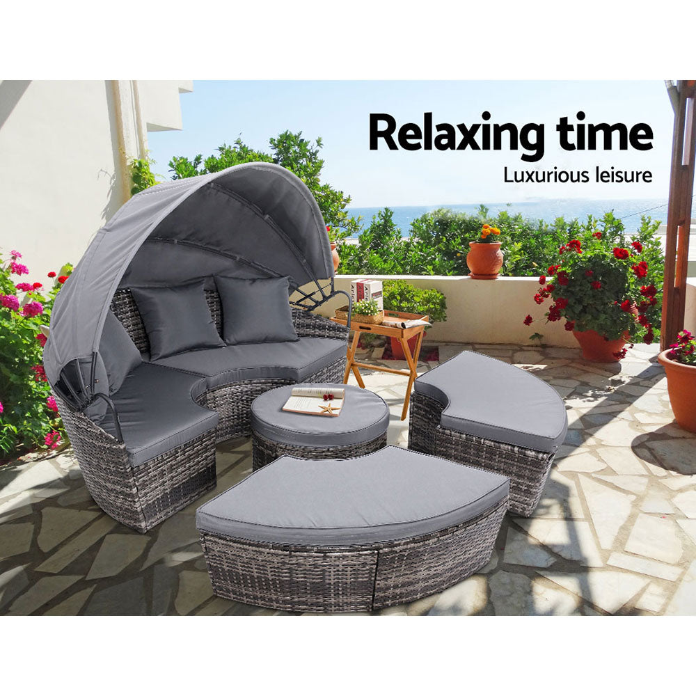 Gardeon Wicker Sun Lounge Day Bed – Grey