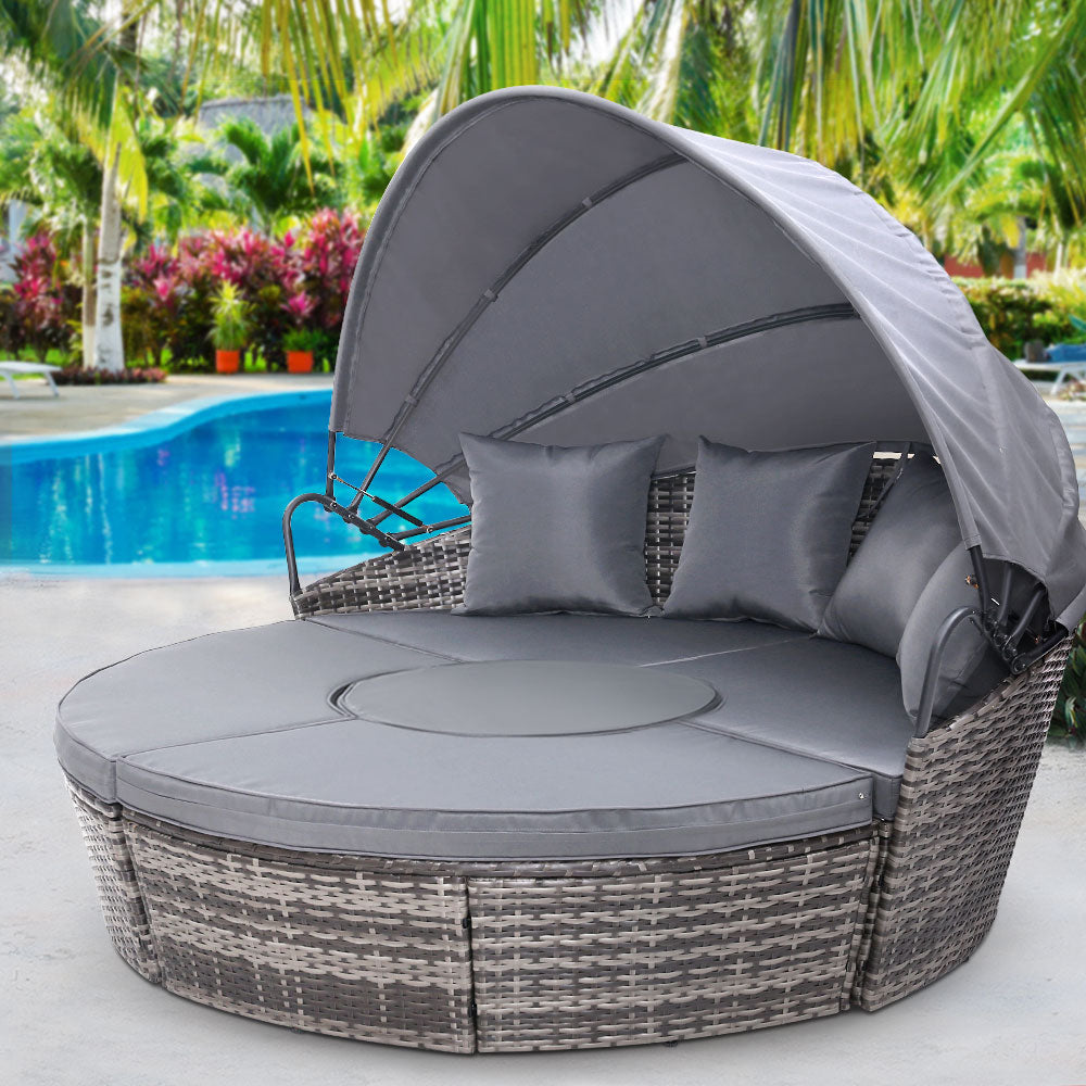 Gardeon Wicker Sun Lounge Day Bed – Grey
