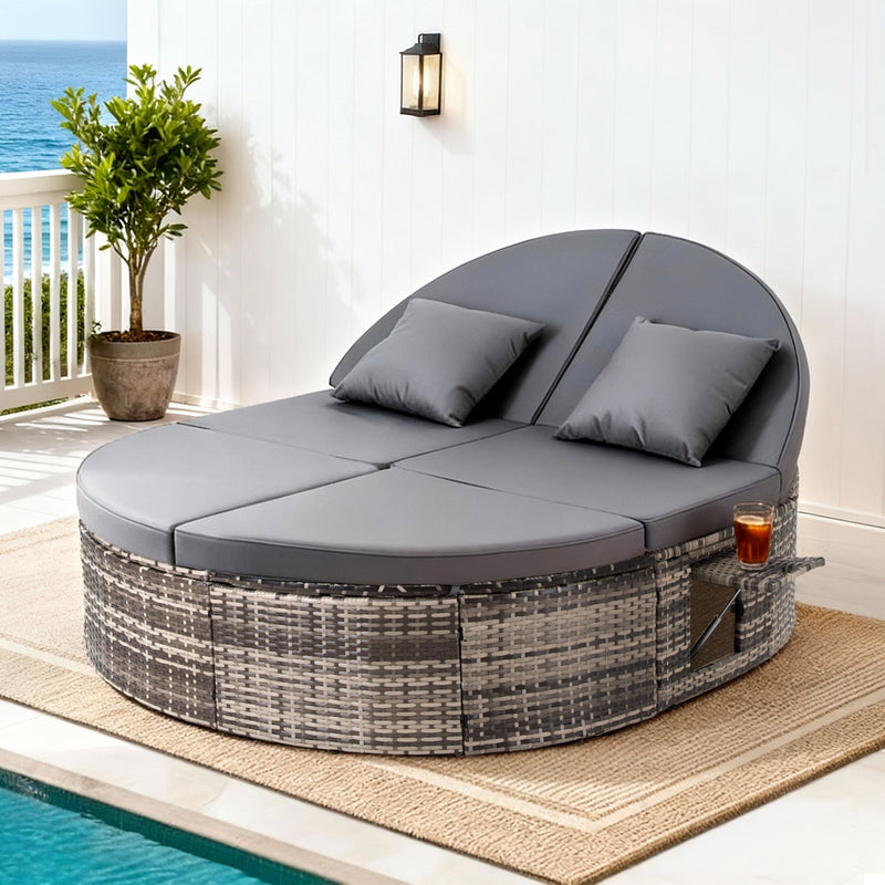 Gardeon Outdoor Wicker Day Bed with Retractable Tray
