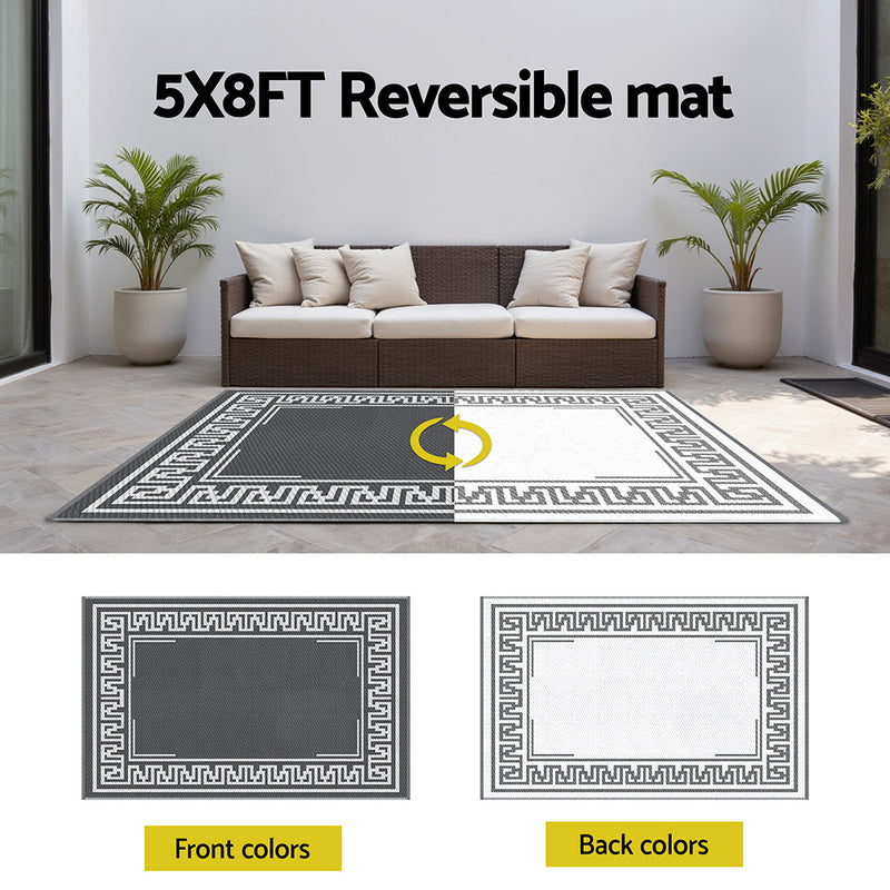 Outdoor Rug 152x244cm Reversible Greek Key Mat