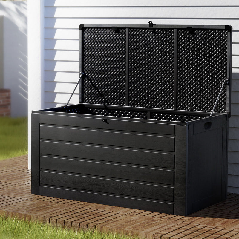 Garden Outdoor Storage Box – 680L Lockable Container & Bench (All Black)