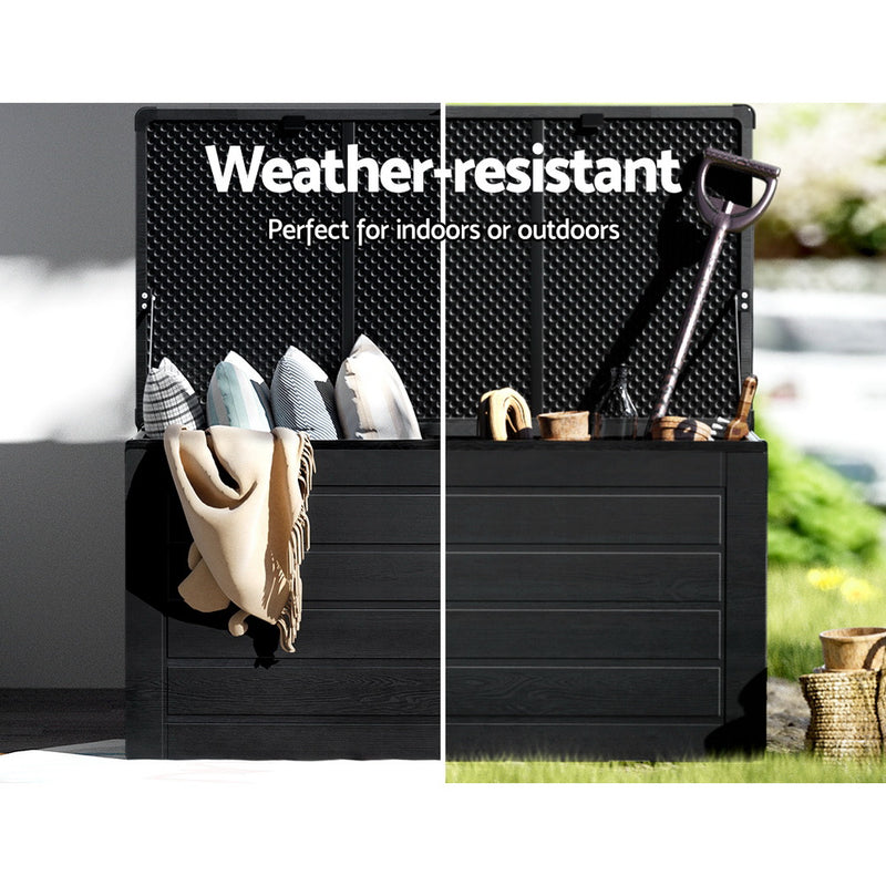 Garden Outdoor Storage Box – 680L Lockable Container & Bench (All Black)