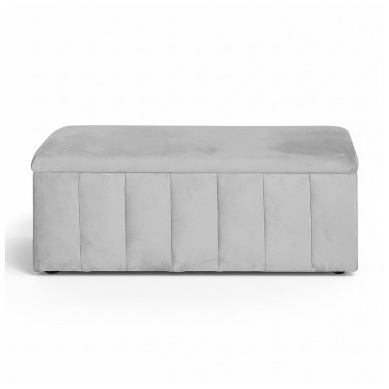 Storage Ottoman Blanket Box – Velvet Upholstered Grey 103cm
