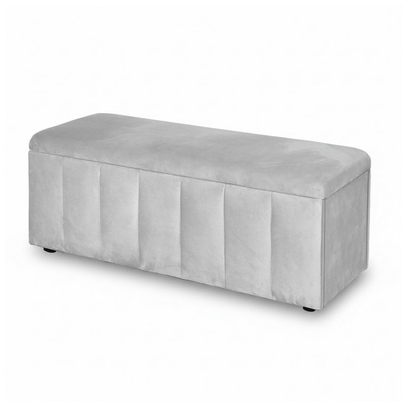 Storage Ottoman Blanket Box – Velvet Upholstered Grey 103cm