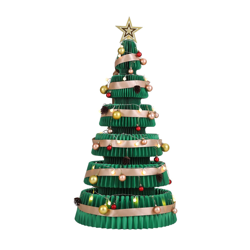 111cm Green Pre-Lit Honeycomb Paper Christmas Tree