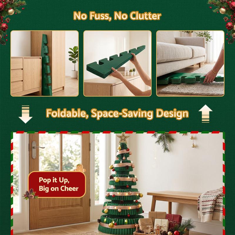111cm Green Pre-Lit Honeycomb Paper Christmas Tree