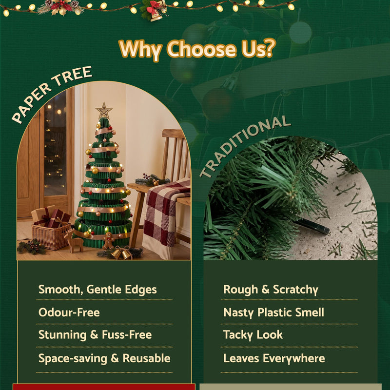 111cm Green Pre-Lit Honeycomb Paper Christmas Tree
