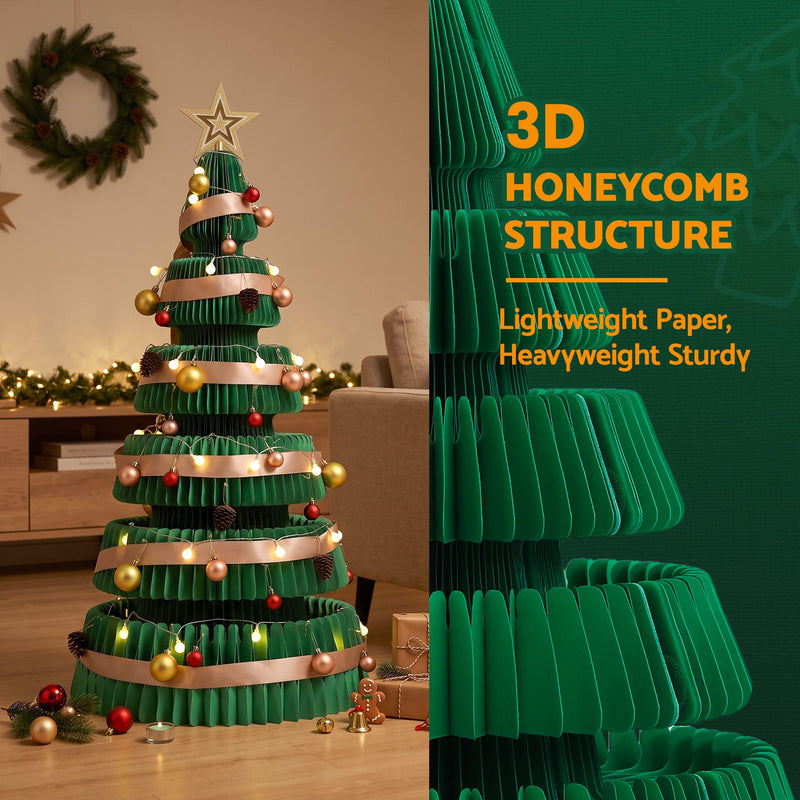 111cm Green Pre-Lit Honeycomb Paper Christmas Tree