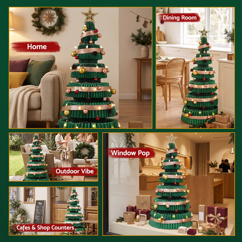 111cm Green Pre-Lit Honeycomb Paper Christmas Tree