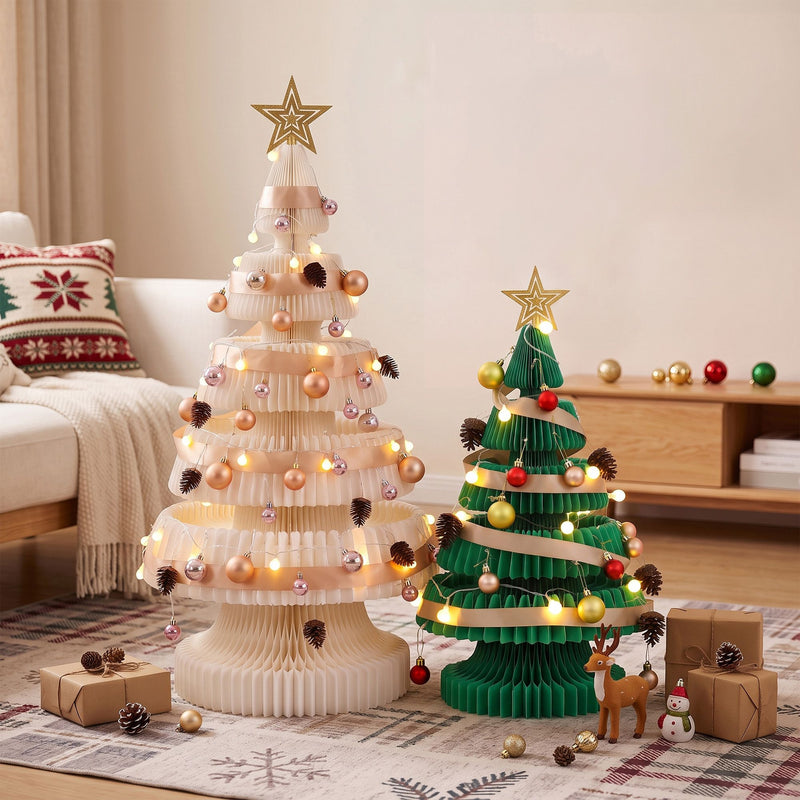 Pre-Lit Paper Christmas Tree Duo – 62cm & 114cm