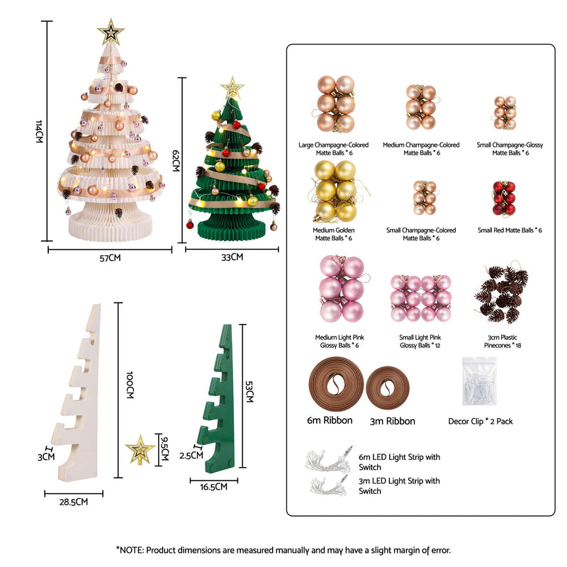Pre-Lit Paper Christmas Tree Duo – 62cm & 114cm