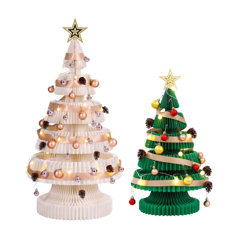 Pre-Lit Paper Christmas Tree Duo – 62cm & 114cm