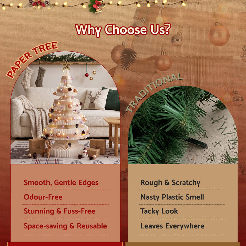 Pre-Lit Paper Christmas Tree Duo – 62cm & 114cm