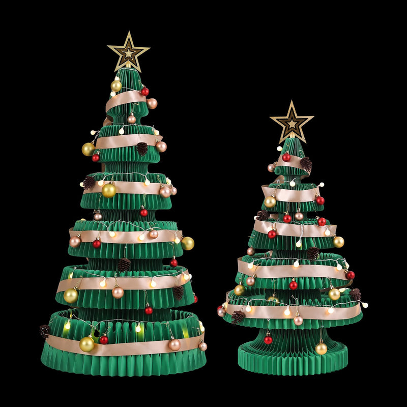 Green Honeycomb Christmas Trees – Set of 3