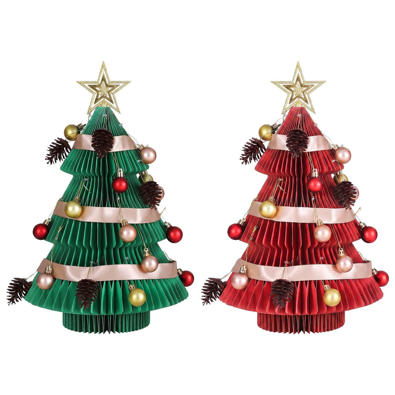 47cm Red & Green Honeycomb Christmas Trees – Set of 2
