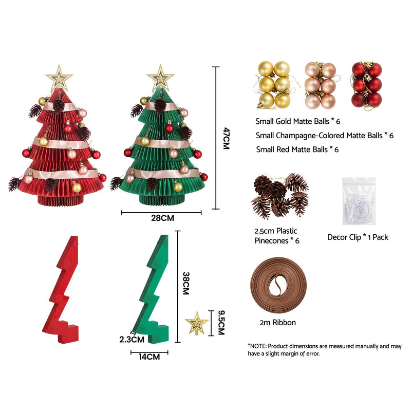 47cm Red & Green Honeycomb Christmas Trees – Set of 2