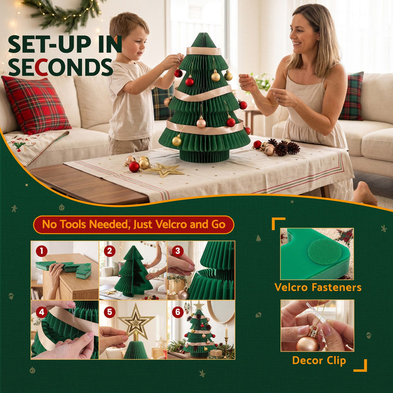47cm Red & Green Honeycomb Christmas Trees – Set of 2