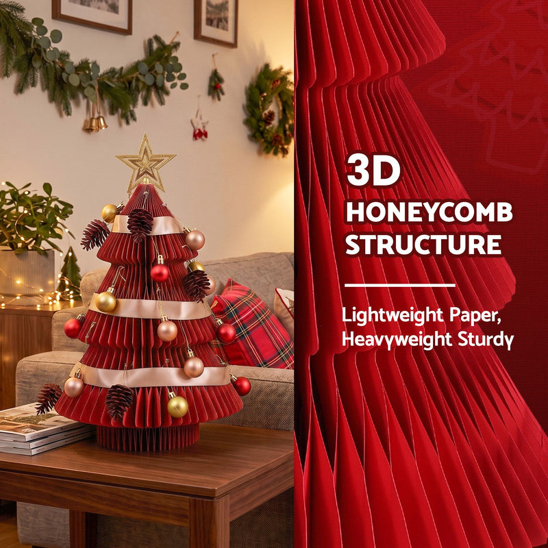 47cm Red & Green Honeycomb Christmas Trees – Set of 2