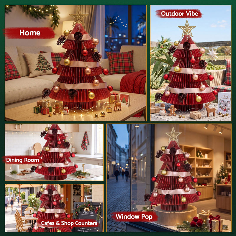 47cm Red & Green Honeycomb Christmas Trees – Set of 2