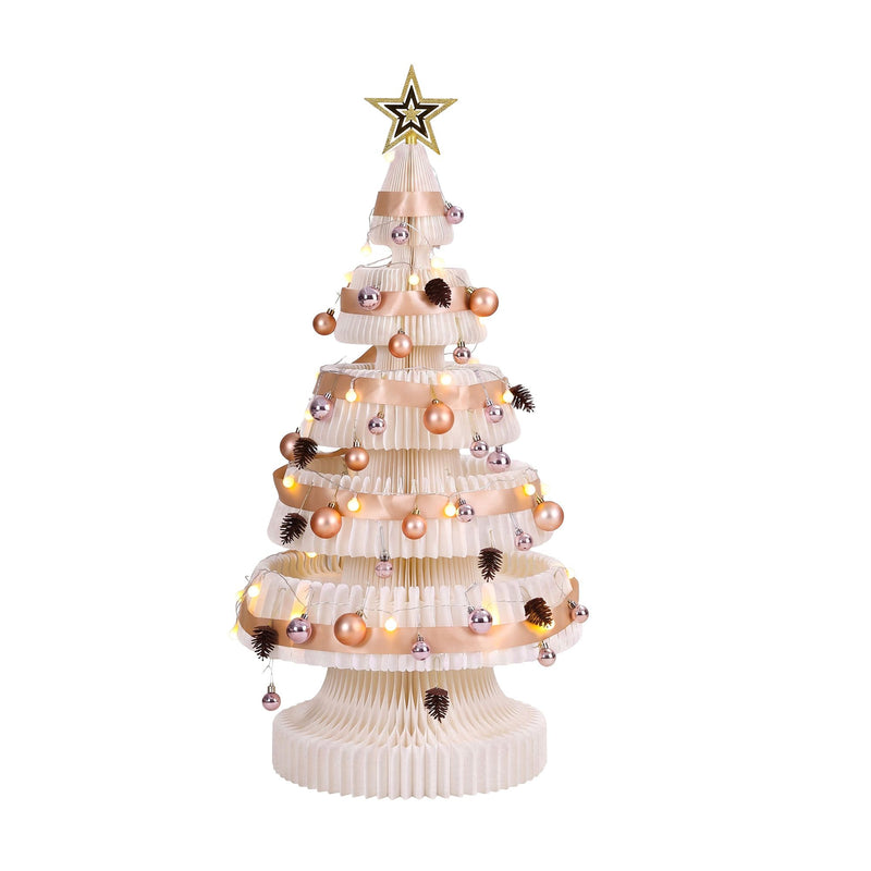 114cm White Pre-Lit Honeycomb Paper Christmas Tree