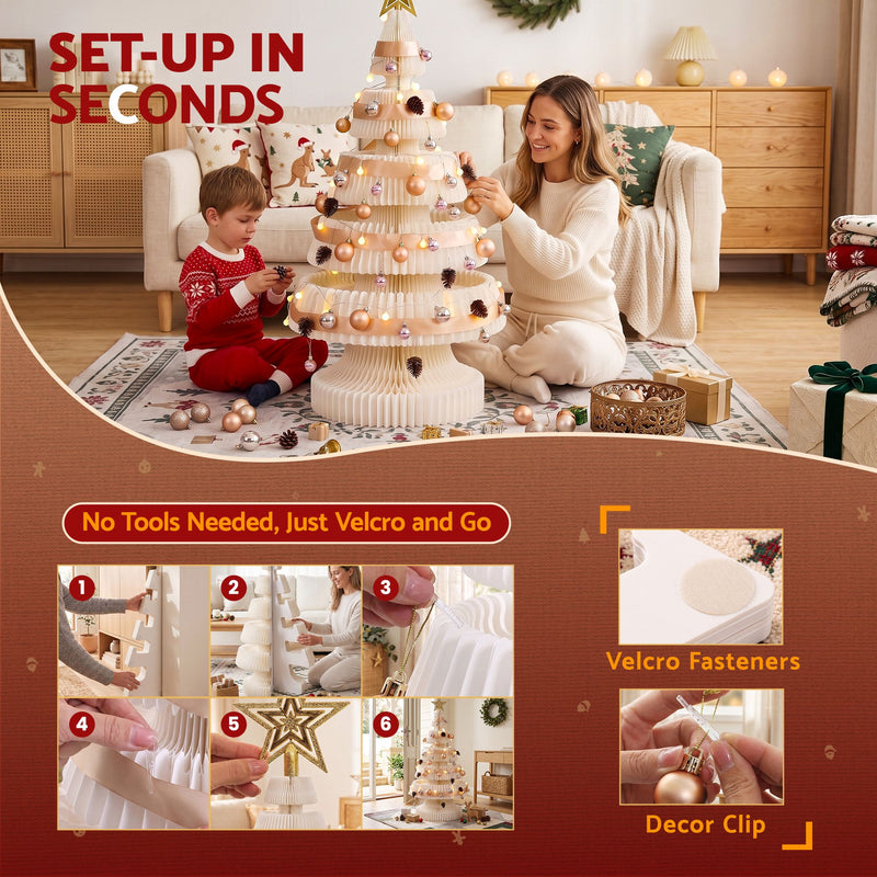 114cm White Pre-Lit Honeycomb Paper Christmas Tree