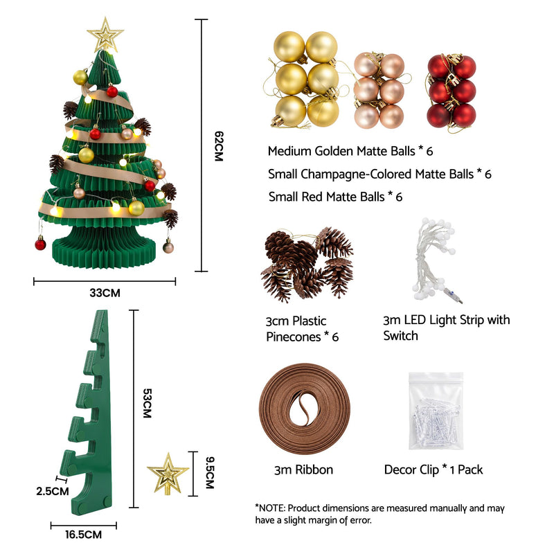 62cm Green Pre-Lit Honeycomb Paper Christmas Tree