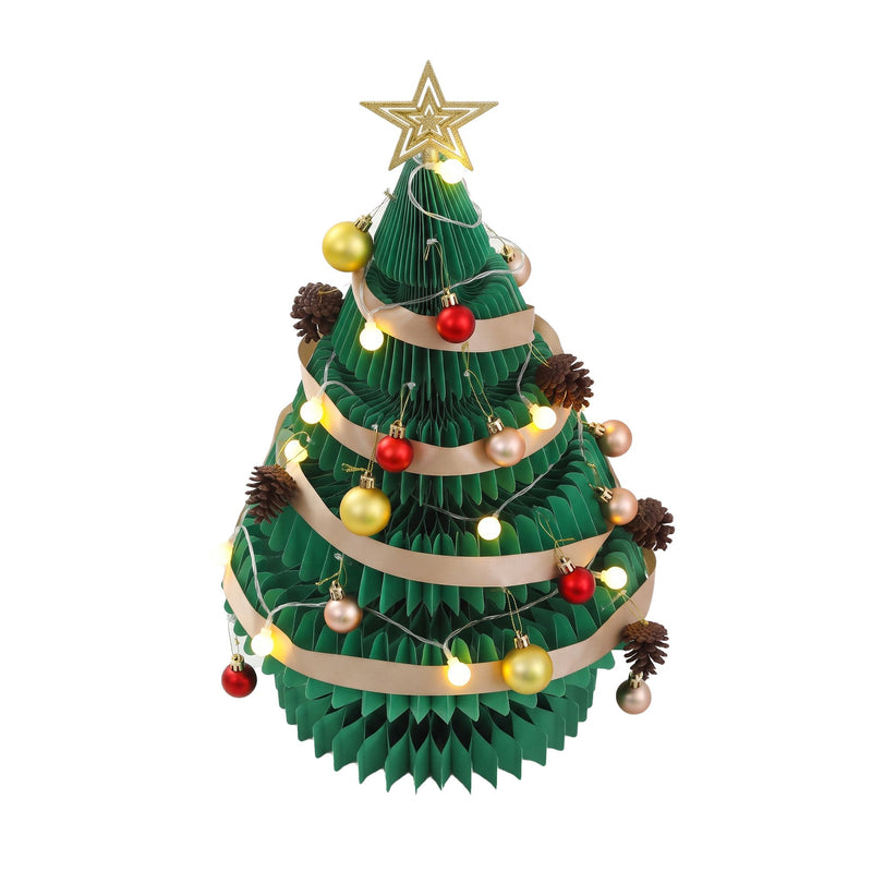 62cm Green Pre-Lit Honeycomb Paper Christmas Tree