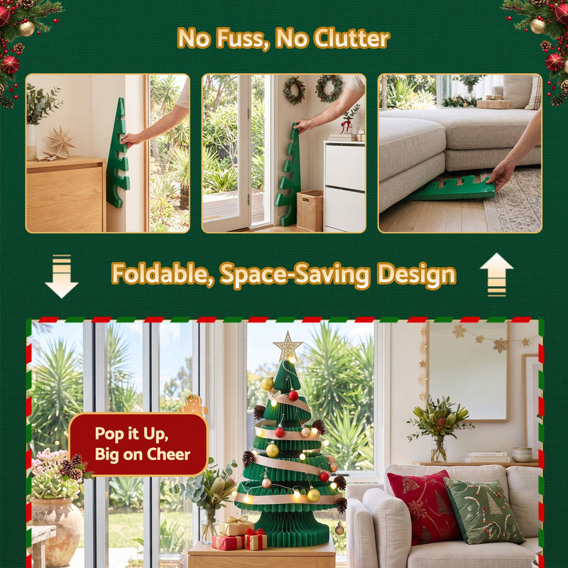 62cm Green Pre-Lit Honeycomb Paper Christmas Tree