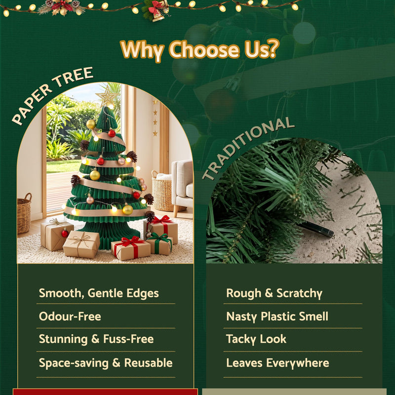 62cm Green Pre-Lit Honeycomb Paper Christmas Tree