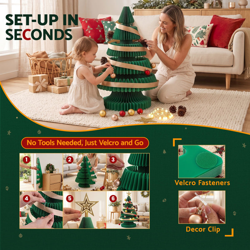 62cm Green Pre-Lit Honeycomb Paper Christmas Tree