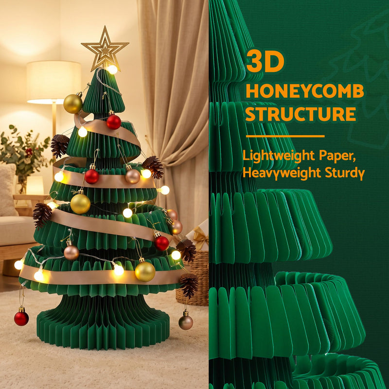 62cm Green Pre-Lit Honeycomb Paper Christmas Tree