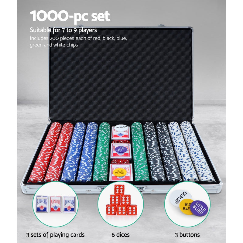 1000pc Poker Chips Set – Casino Texas Hold’em with Case