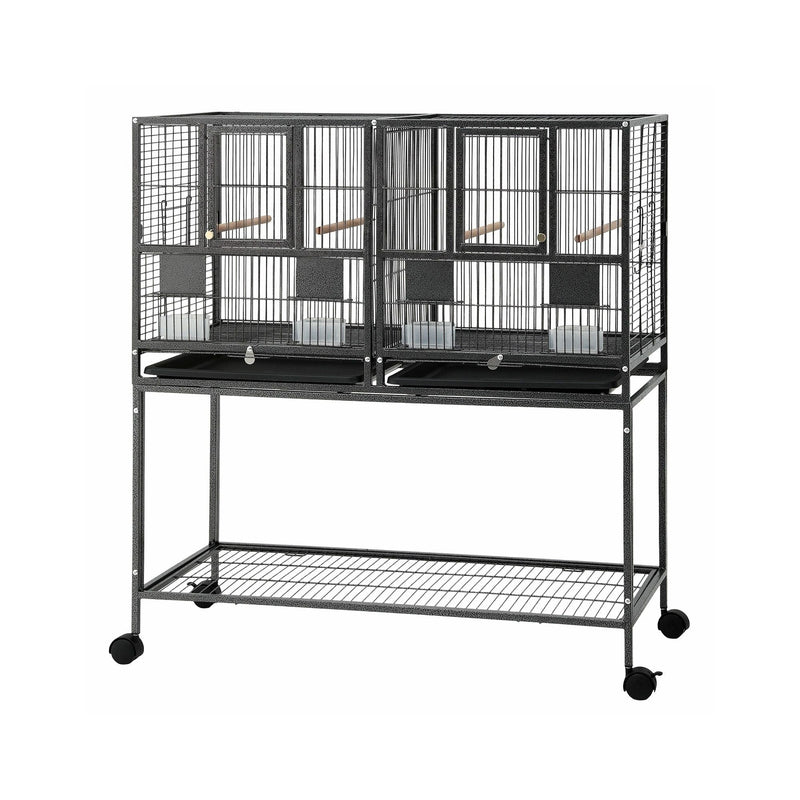 i.Pet 2-in-1 Bird Cage Aviary with Divider & Wheels – 106cm Black