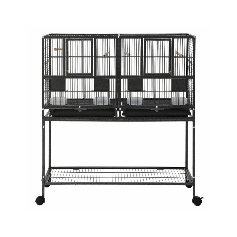 i.Pet 2-in-1 Bird Cage Aviary with Divider & Wheels – 106cm Black