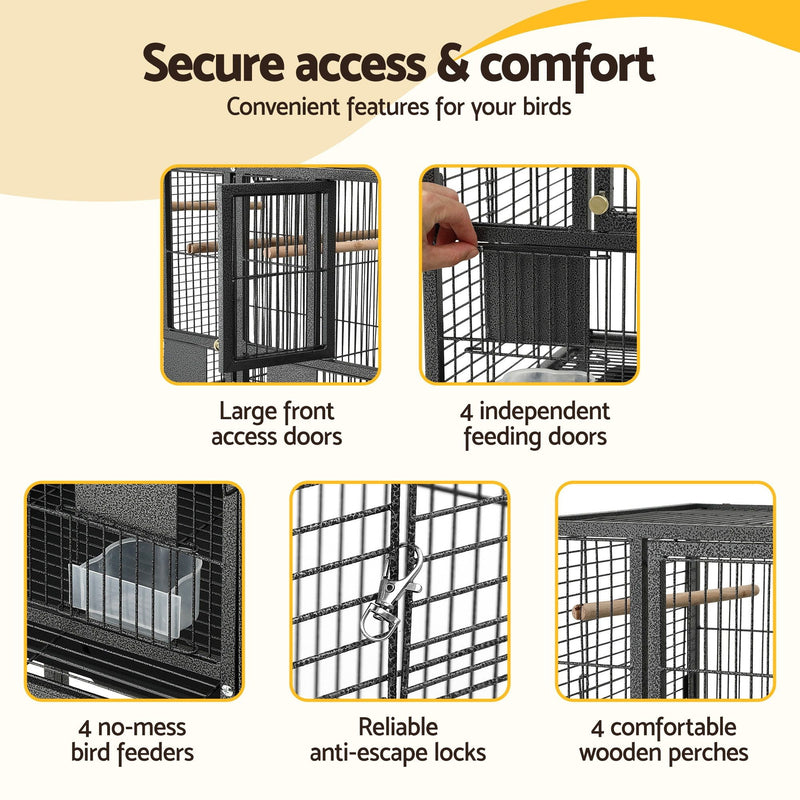 i.Pet 2-in-1 Bird Cage Aviary with Divider & Wheels – 106cm Black