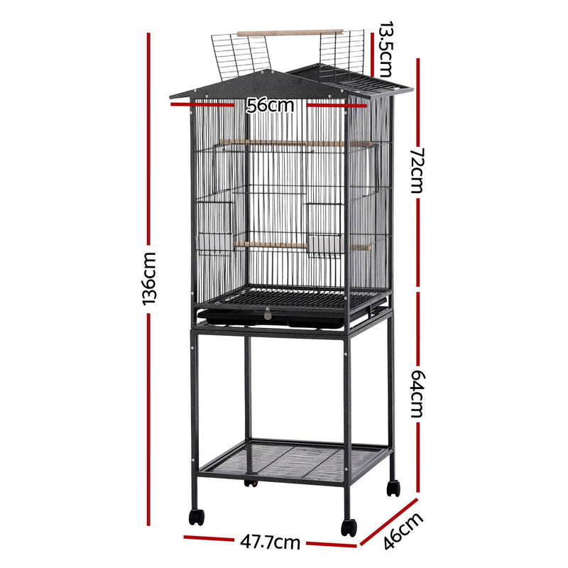 i.Pet 136cm Open Top Bird Cage Aviary with Stand & Wheels – Black