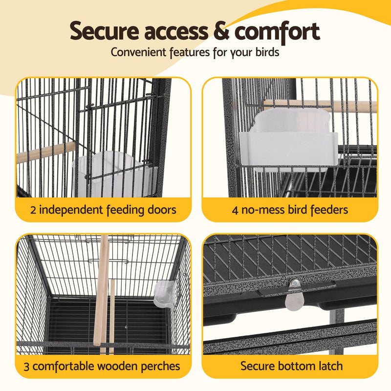 i.Pet 136cm Open Top Bird Cage Aviary with Stand & Wheels – Black
