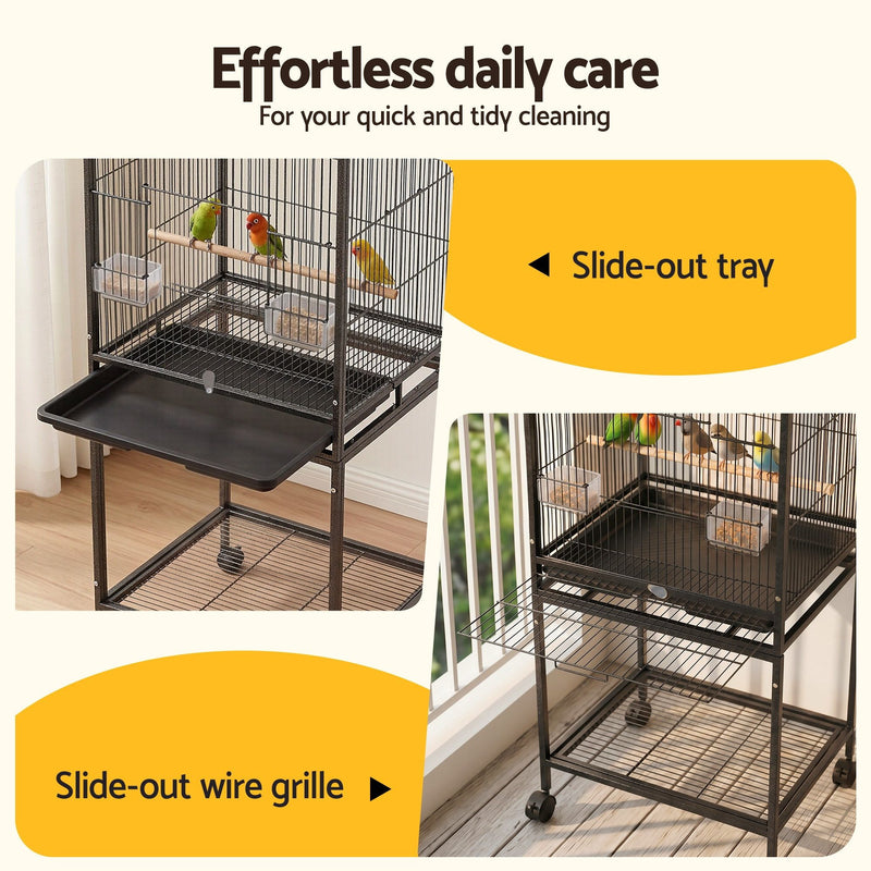 i.Pet 136cm Open Top Bird Cage Aviary with Stand & Wheels – Black