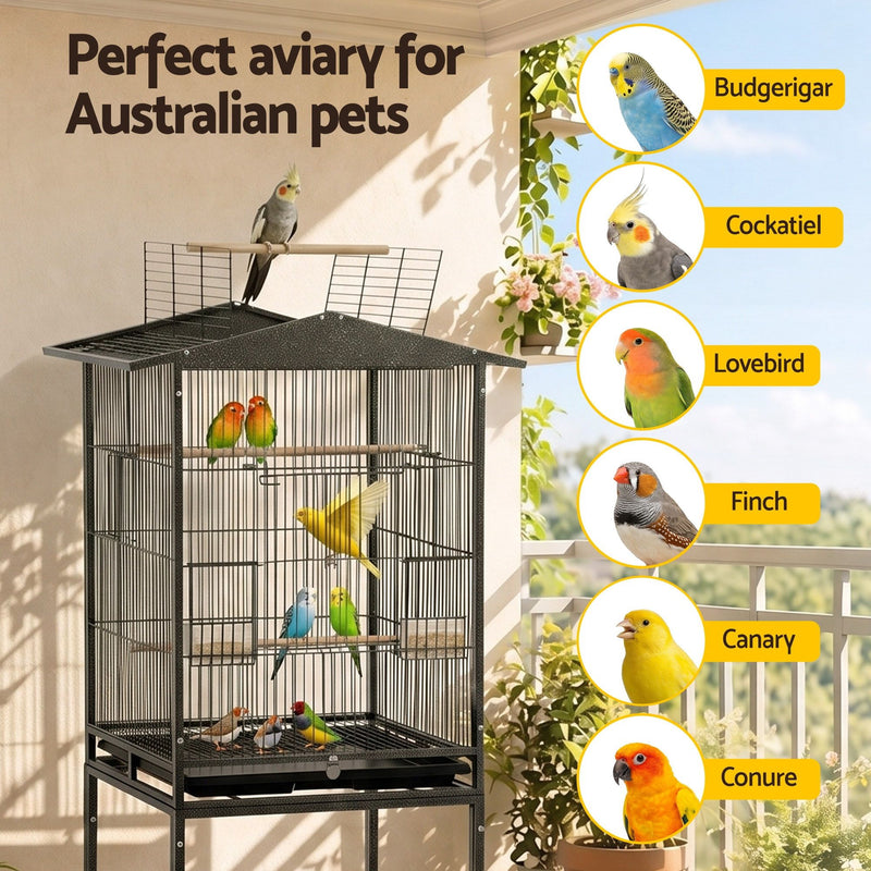 i.Pet 136cm Open Top Bird Cage Aviary with Stand & Wheels – Black