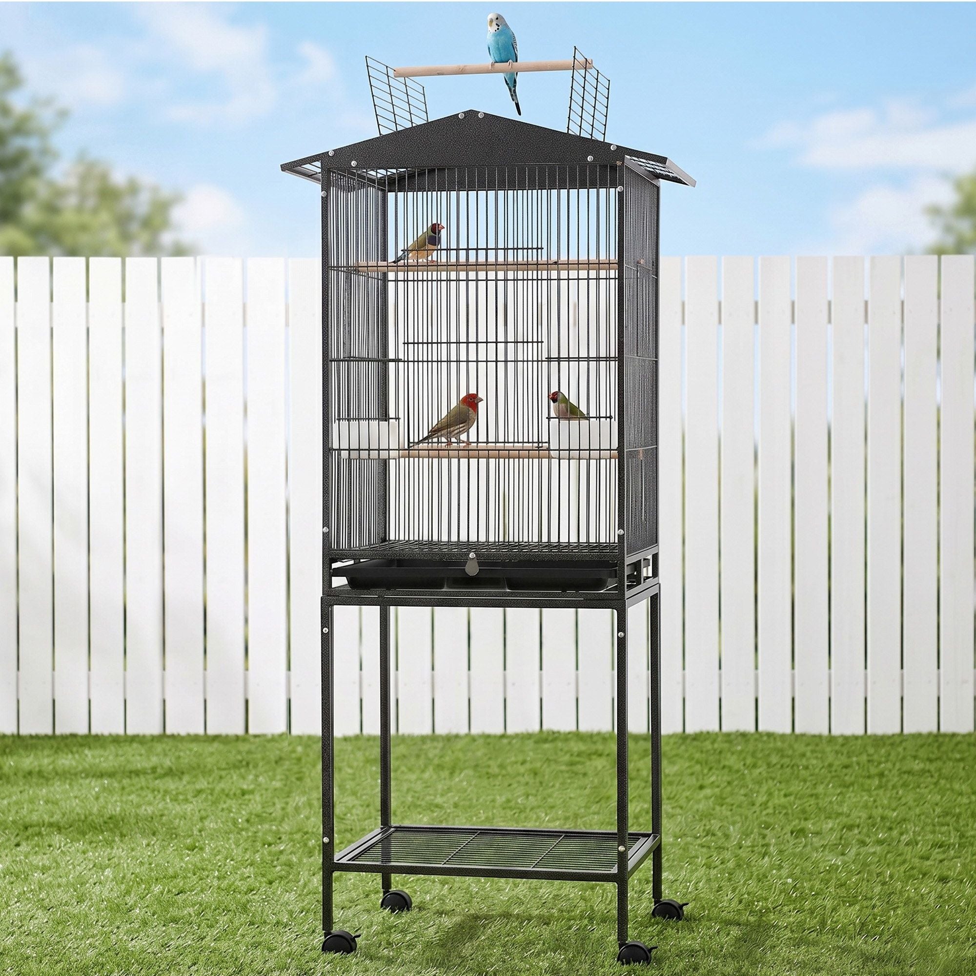 i.Pet 136cm Open Top Bird Cage Aviary with Stand & Wheels – Black