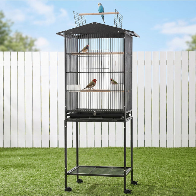 i.Pet 136cm Open Top Bird Cage Aviary with Stand & Wheels – Black