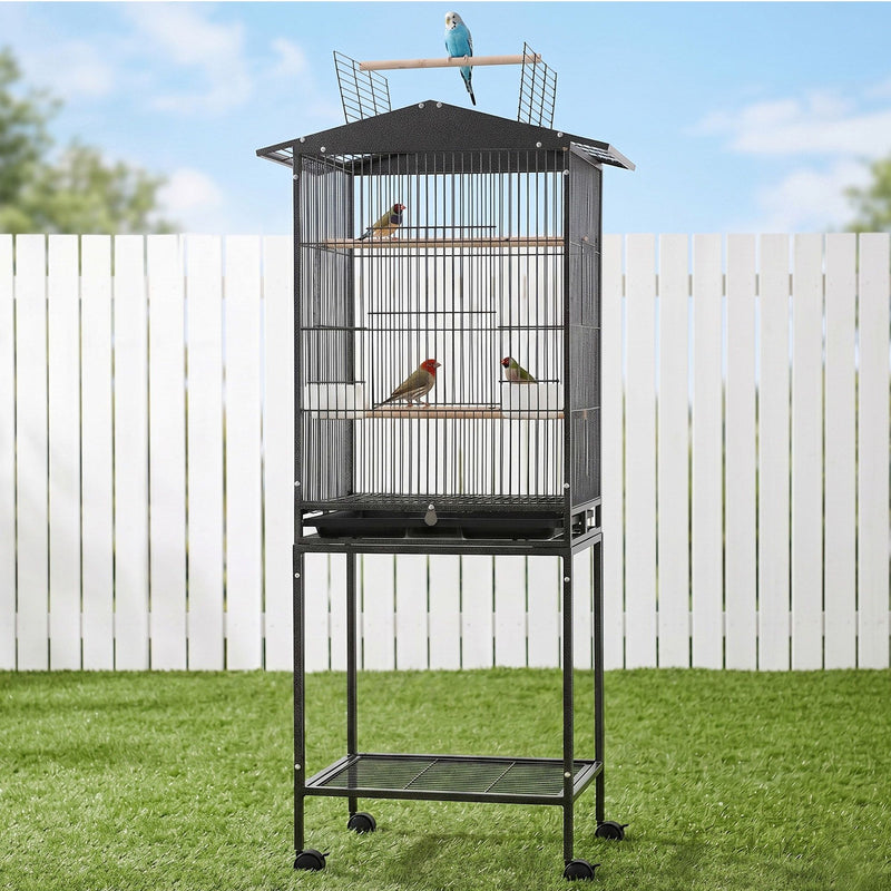 i.Pet 136cm Open Top Bird Cage Aviary with Stand & Wheels – Black