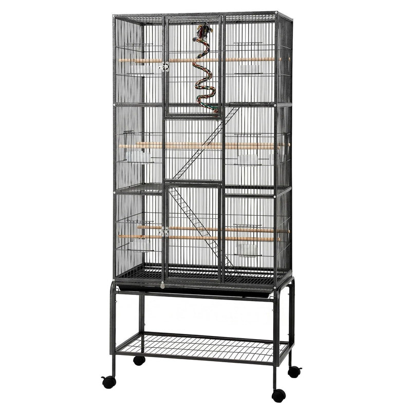 i.Pet 176cm 3-Tier Large Bird Cage Aviary with Ladder & Wheels – Black