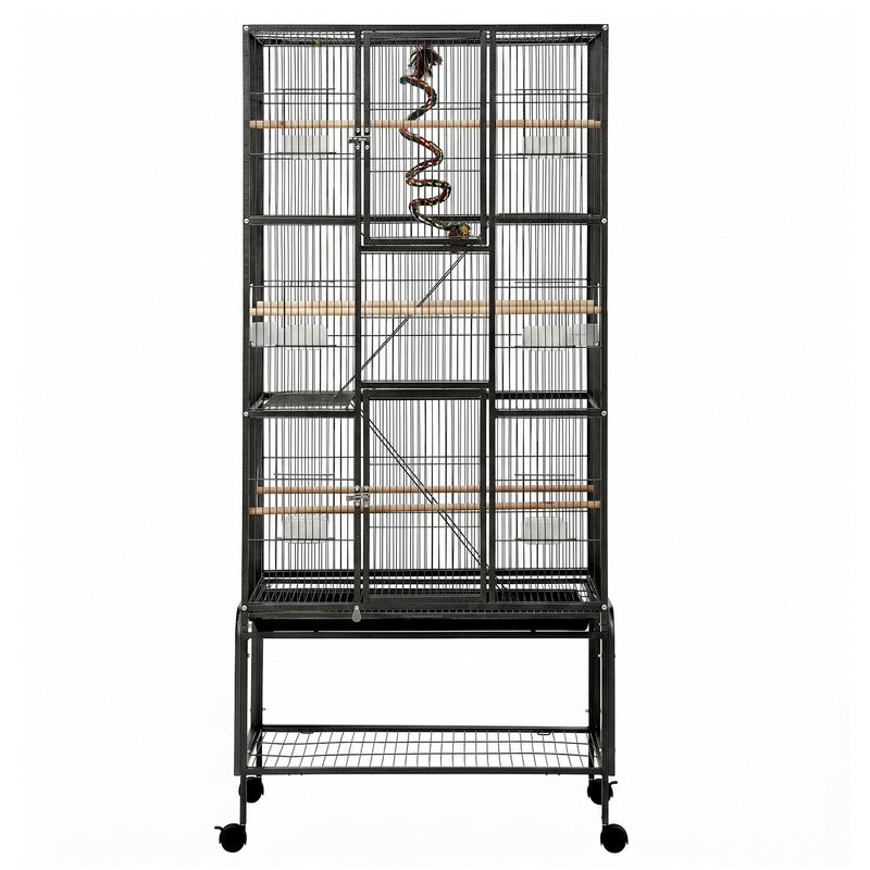 i.Pet 176cm 3-Tier Large Bird Cage Aviary with Ladder & Wheels – Black