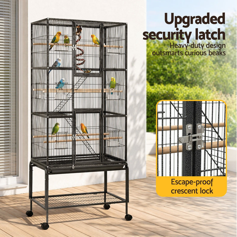 i.Pet 176cm 3-Tier Large Bird Cage Aviary with Ladder & Wheels – Black